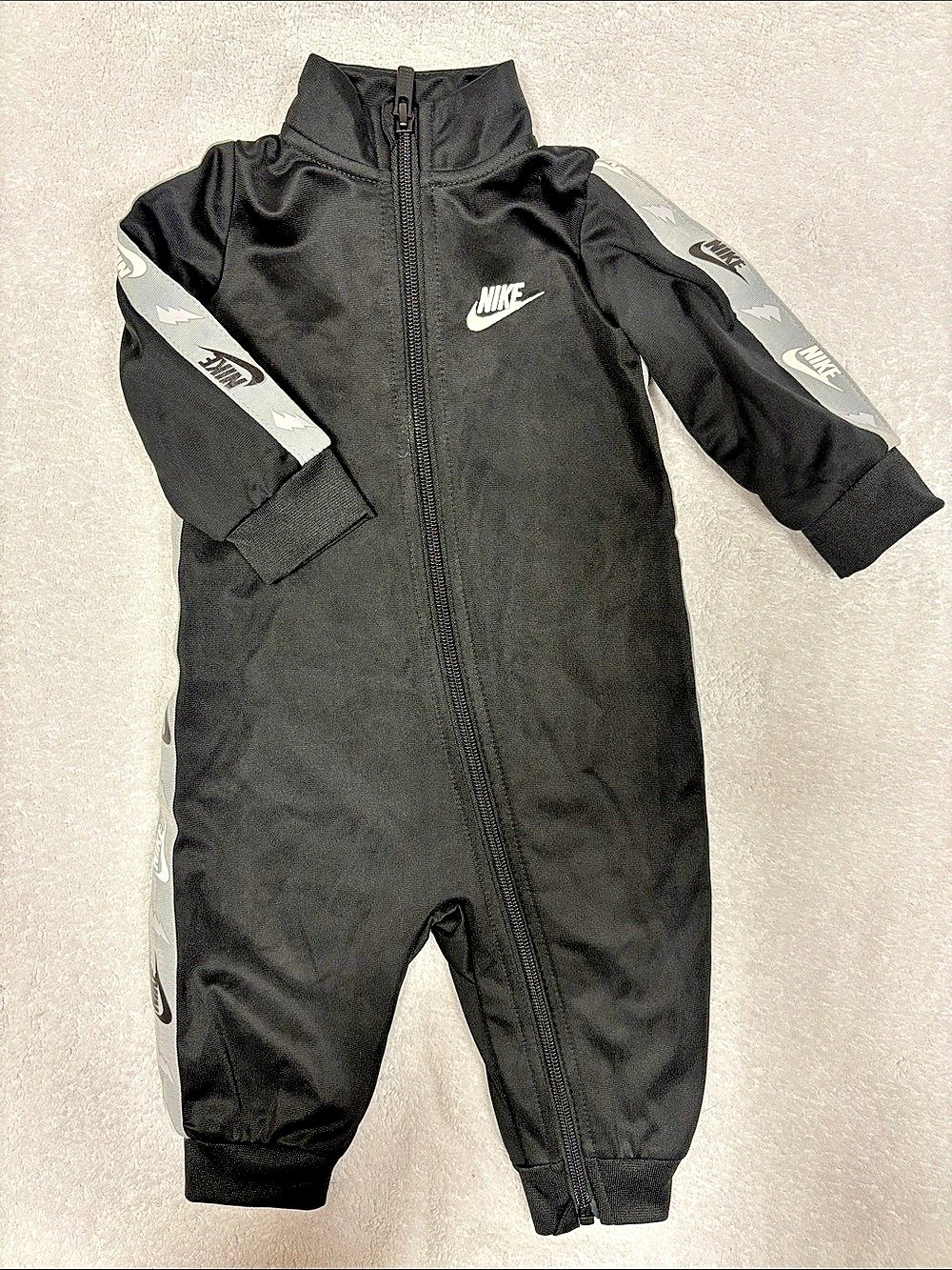 Nike Infant Logo Tape Tricot tracksuit Coverall Baby 6M Black & Gray